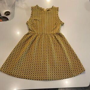 Yellow Sleeveless A-Line Dress with black design